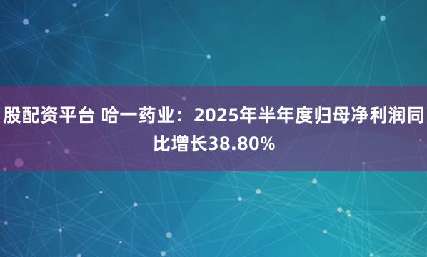 股配资平台 哈一药业：2025年半年度归母净利润同比增长38.80%